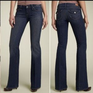 Paige "Pico" Flare Jeans. Back flap pockets. Low Rise.